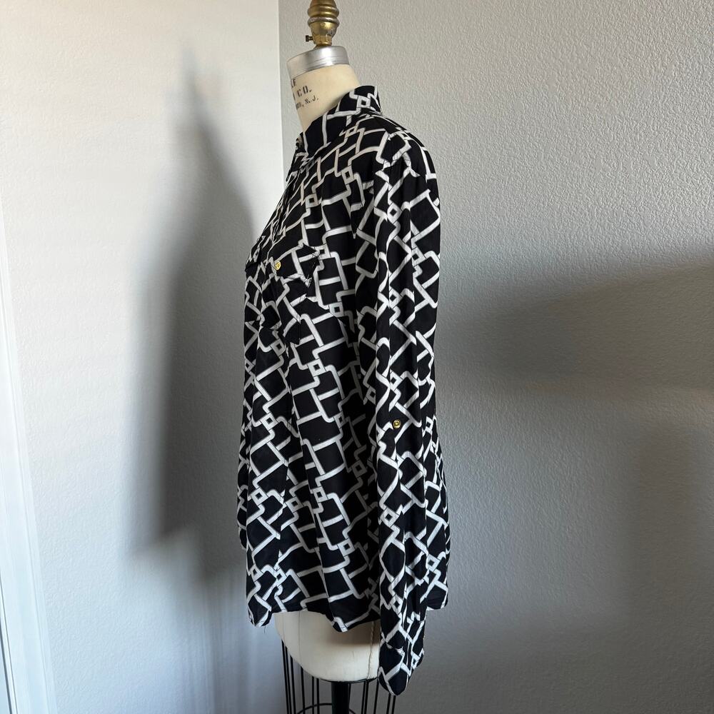Michael Kors | Black and White Chain Print Blouse size XL - Picture 4 of 12